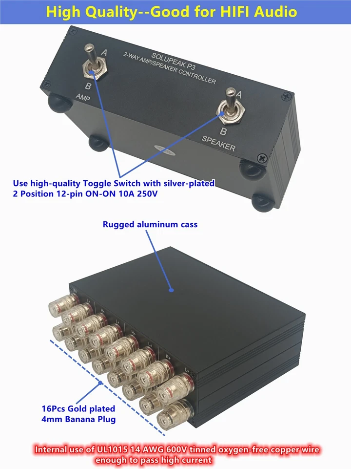 SOLUPEAK P3 Speaker Switcher, Amplifier to 2 Pairs Speaker Selector 2 IN 2 OUT - Image 4 of 4