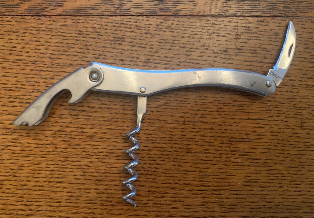 Sleek Stainless Steel Multi-Tool with Corkscrew Bottle Opener and Foil Cutter