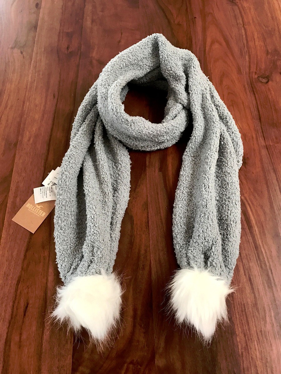 New Hollister Women Pom Pom Cozy Knit Faux Fur Gray Pink  display picture 1