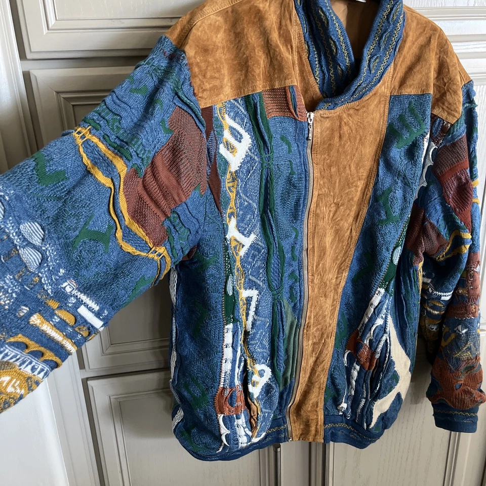 RARE Vintage  COOGI SUEDE KNIT SWEATER ZIP JACKET Size XL multi - Image 4 of 4