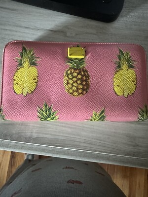 DOLCE & GABBANA Pineapple Print Leather Zip Around Continental Wallet