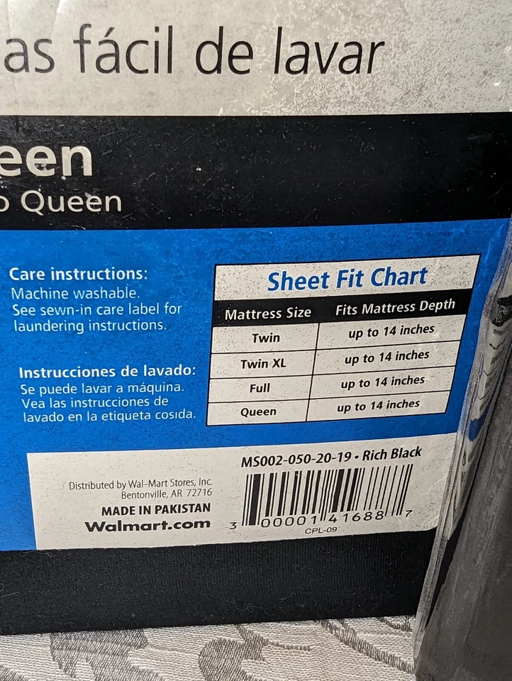 Mainstays Ring Spun Yarn Easy Care Queen Sheet Set With Extra Pillowcases Black - Image 4 of 4