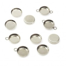ZDP USA 12pcs  Round 8mm Shiny Sterling Silver 925 ,Bezel Cup, With Loop