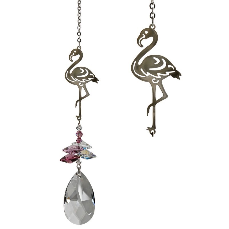 Flamingo Large Chrome Motif Pink Crystal Cascade Hanging Sun-catcher Mobile Gift