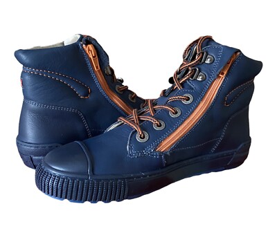 Kickers Pirlzip Unisex Junior Stiefel Blau Marine UK 3 EU 36 Leder UVP 55£