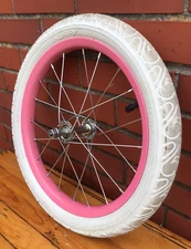 16" Bicycle Front Pink Wheel with 1.95" White Tire Mini-BMX Kids Bike #Z1