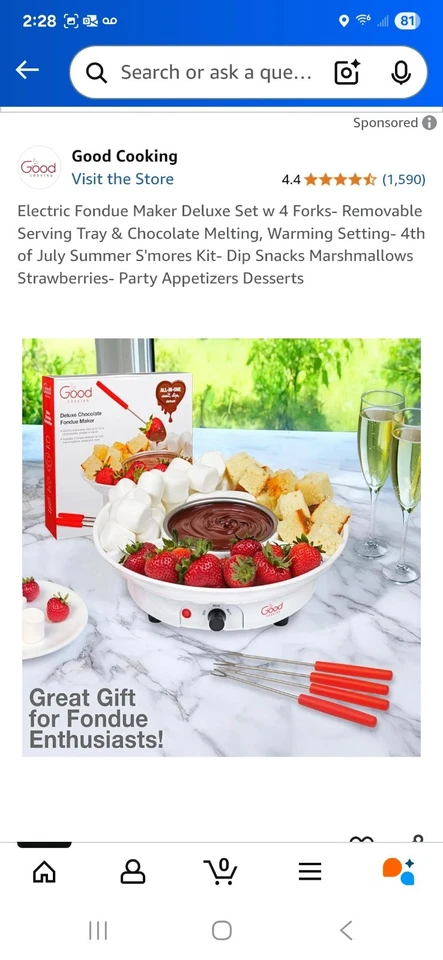 Juego para hacer fondue eléctrica de lujo con 4 tenedores - Bandeja para servir extraíble y chocola... Foto 2 de 4