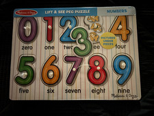 Melissa  Doug Lift  See Peg Numbers Puzzle 0-9 Wood Puzzle Ages 2 NEW SEALED