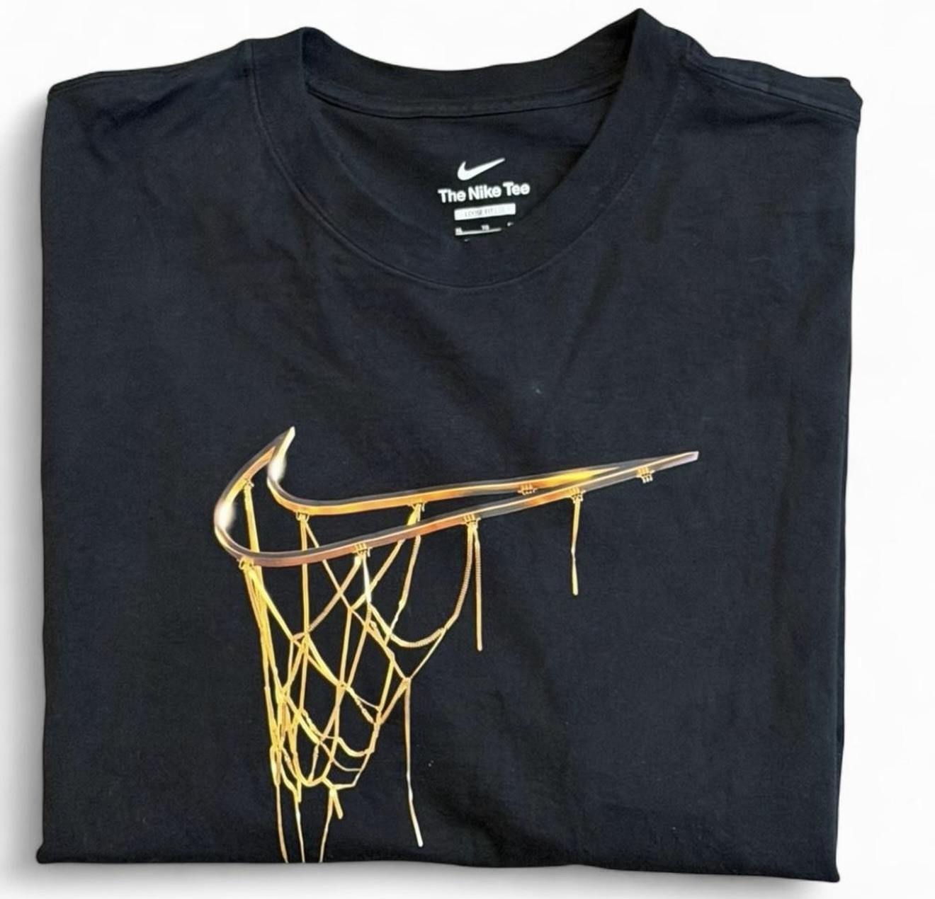 Nike The Nike Tee Graphic T Shirt Mens XL Black Gold Swoosh Loose Fit