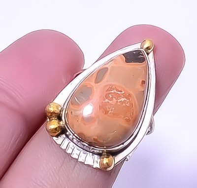 Bird Eye Jasper Handmade Silver Plated Two Tone Gold Plated Ring s.6 T26