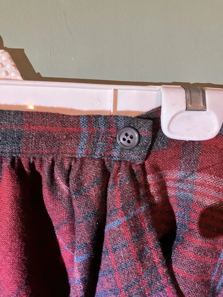 Avon Fashions VNTG MAXI 红色/灰色格子羊毛半身裙 尺寸 9-10 可调纽扣 — 第 4/4 张图片