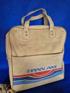 Pan Am Vintage Tan Canvas Carry On Travel Airline Tote Shoulder Bag.