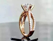 3.00Ct Real Moissanite Round Cut Wedding Engagement Ring 14K Rose Gold Plated