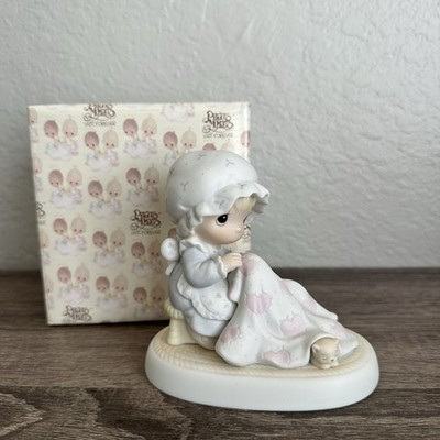 Precious Moments  Love Covers All  Figurine 1984 12009 Quilter w/Cat Pinetree