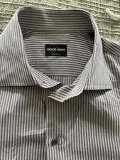 Giorgio Armani Men  s XL Regular Gray/White Striped Collared Button Dress Shirt