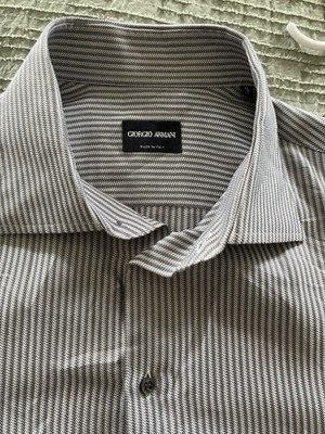 Giorgio Armani Men s XL Regular Gray/White Striped Collared Button Dress Shirt