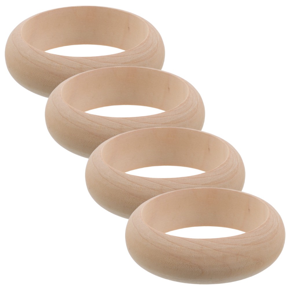  4pcs Wooden Bangle Bracelet - Log Retro Macrame Rings Unfinished Smooth Wood