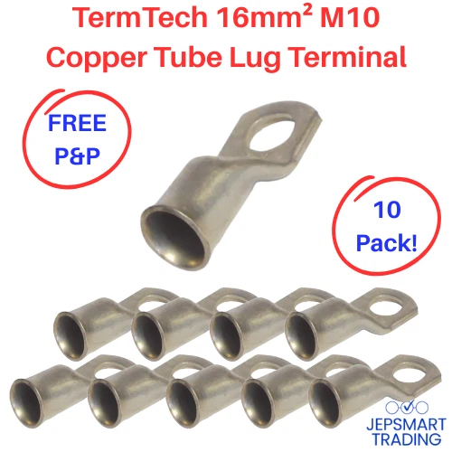 TERMINATION TECHNOLOGY 16mm² Copper Tube Lug Terminals M10 10PACK! T16-10 #560