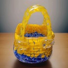 Vtg Italian Hand Blown Millefiori Art Glass Purse Vase 7" Gift Idea Yellow Blue 