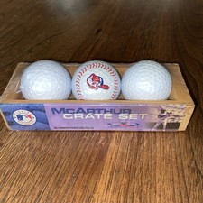 Juego de 3 pelotas de golf McArthur vintage con logotipo de los Cleveland Indians Chief Wahoo nuevo en stock