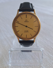 OMEGA De Ville Quarz Armbanduhr Swiss Made Analog Gold ZB Lederband schwarz