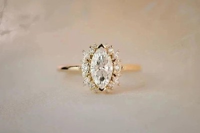 2 Ct Marquise Cut Simulated Diamond Wedding Band Ring In 14k Yellow Gold Plated
