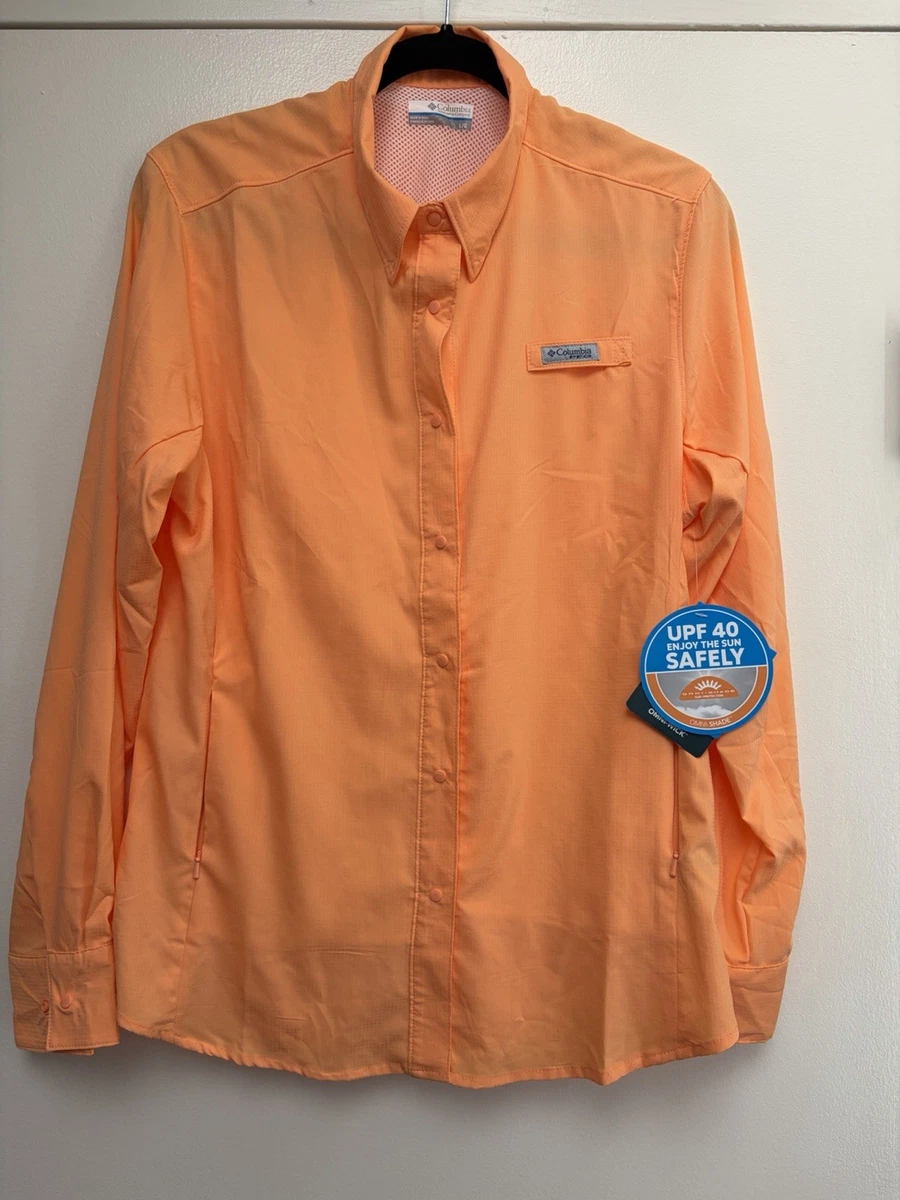 Columbia PFG Femme – Chemise Orange Manches Longues, Légère, Pêche (Taille L)