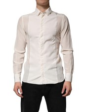 Dolce & Gabbana Off White Silk Men GOLD Dress Formal Men's Shirt