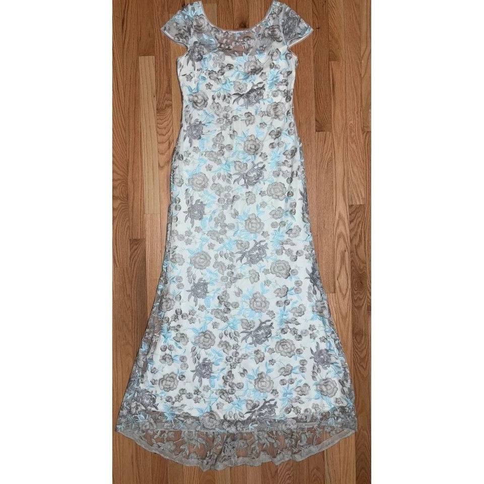 Calvin Klein Fairycore Blue Lace Maxi Gown Women's Size 8 Coquette Cottagecore - Image 3 of 4