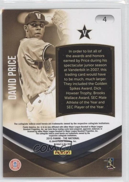 2015 Panini National Convention Collegiate Legends Cracked Ice /25 David Price - Image 2 of 2