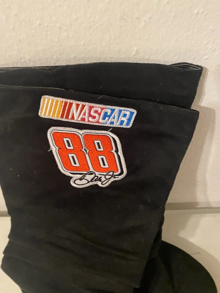 Mujer Negro Gamuza Slouch Top Moda Media Pantorrilla BOTAS Talla 7.5 Dale Jr Parche Nascar Foto 2 de 4