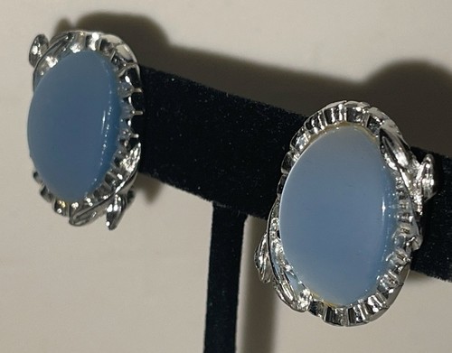 Orecchini Vintage Tono Argento Bambino Blu Clip On Gioielli Gar3-50 - Foto 3 di 6