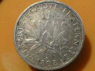 1 FRANC SEMEUSE (ARGENT) 1898 RECHERCHEE & QUALITE TB !