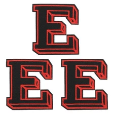 3 PCS 2" A-Z Iron on Embroidery Letters E Patches for DIY Hat Bags(Black/Red)