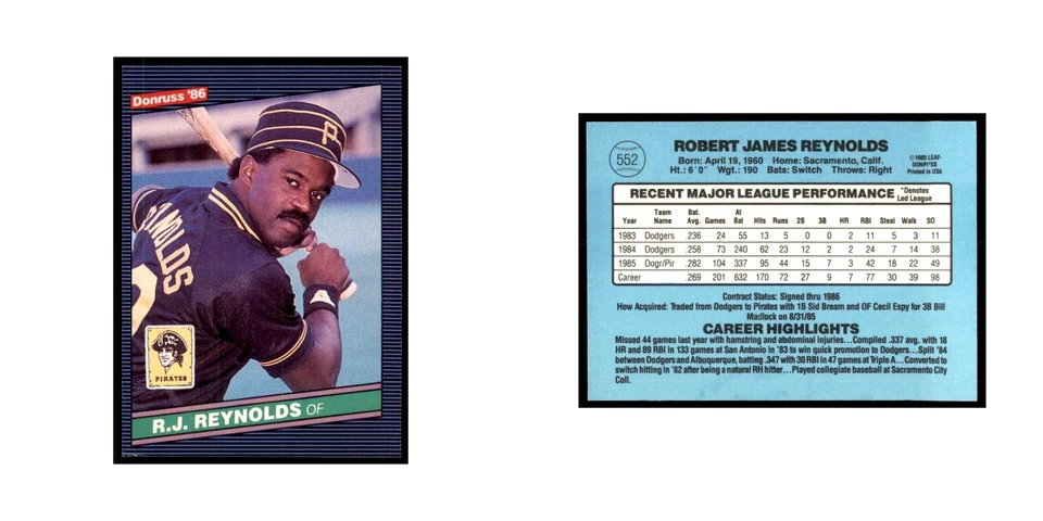 1986 Donruss R.J. Reynolds Pirates #552 - Image 3 of 3