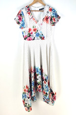 Madison leigh dress womens size 8 fit flare midi white polka dot floral 109502