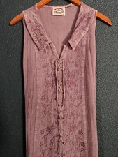 Vintage 24 Karat Lace Up Maxi Dress Embroidered Boho Stone Wash Purple Size M