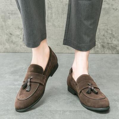 FSJ Men\'s Brown Vintage Tassel Casual Loafers Slip-On Suede Luxury Dress Shoes Suede Loafers Men Tassel Slip On Leather Casual Shoes  main image 4