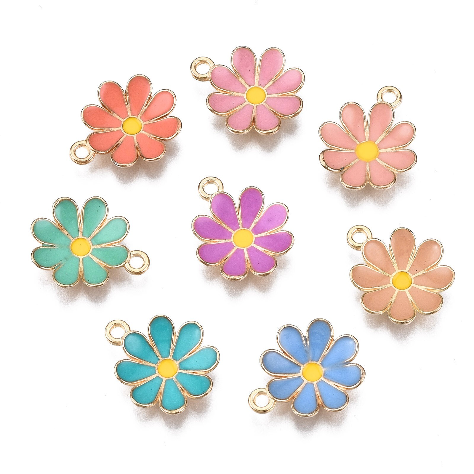 100Pcs Light Gold Alloy Enamel Flower Charms Crafts For Jewelry Making