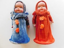 Pair Vtg Celluloid Plastic baby Dolls w/ String Joints 5.5" Japan 2.8.6