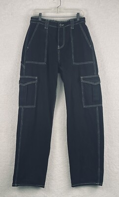 Fashion Nova Give Me A Bread Cargo Carpenter Jeans Black Contrast Thread 4600