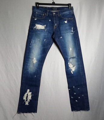 Scotch & Soda Jeans Mens 30x32 Ralston Slim Button Fly Distressed Raw Hem