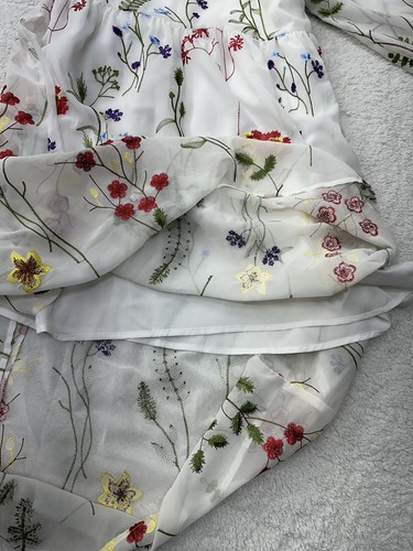 Chelsea28 White Embroidered Floral Sheer Midi Dress Womens Medium Fairy Coquette - Picture 15 of 23