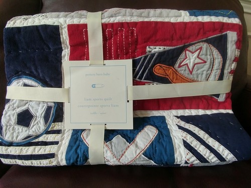 POTTERY BARN KINDER Liam Sports Kleinkind KRIPPE STEPPDECKE Baseball Basketball KINDERZIMMER - Bild 2 von 3