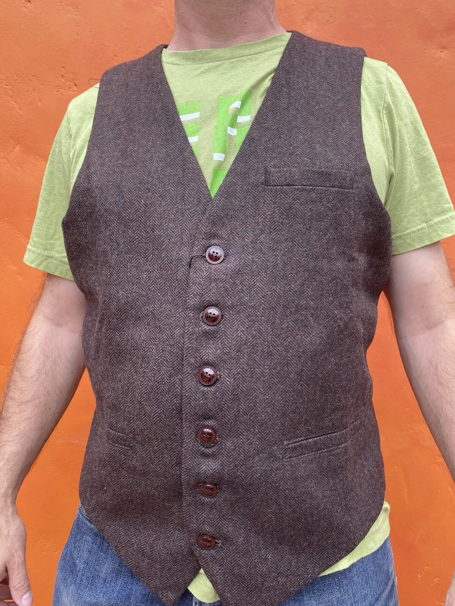 VOBOOM Men s Slim Fit Herringbone Tweed Suits Vest Premium Wool