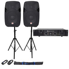 2 Rockville SPGN104 10" 800w DJ PA Speakers Rocville RPA5 1000w Amplifier Stands