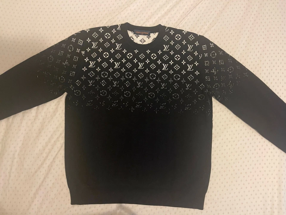 LOUIS VUITTON Men’s Black Monogram Gradient Cotton Knit Crewneck Sweater Size M - Image 2 of 4