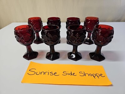 Avon 1876 Cape Cod ruby red glassware Wine Goblets Set Of 8 EUC 