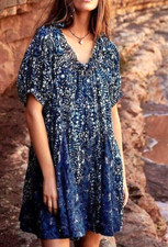 Free People NWT Size Medium Indigo Babydoll Mini Dress Combo NEW