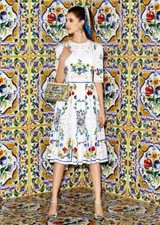 🆓US🛃SS2016 Dolce&Gabbana majolica print cutwork embroidered cotton Dress IT 38